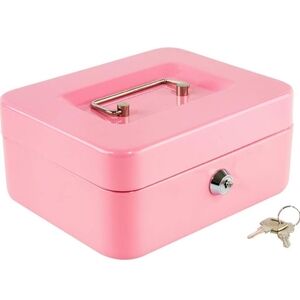 Pink Locking Cash Box with Handle